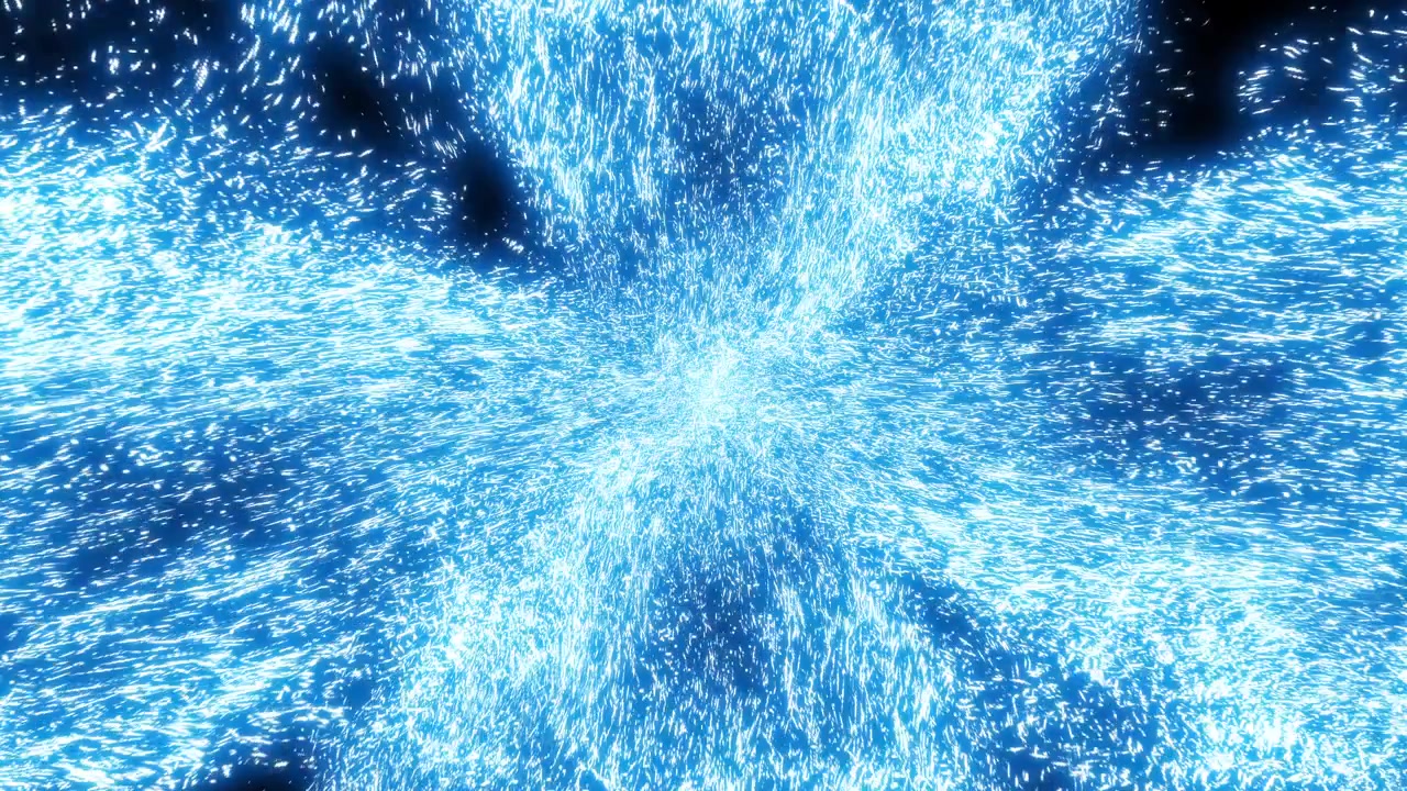 Abstract Blue Light Particles Exploding on Black Background