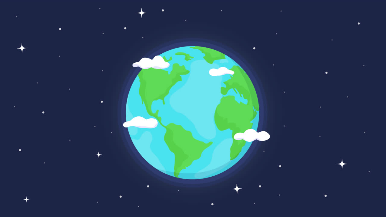 평평한 디자인으로 아름다운 지구 행성의 모션 그래픽