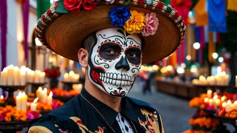 celebración del día de los muertos con maquillaje de calavera de azúcar