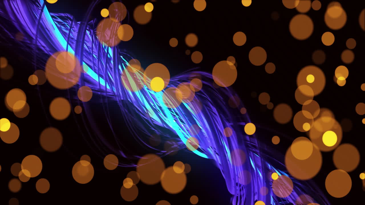 Animation of yellow spots and blue trails over black background