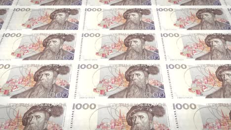 banknotes of one thousand swedish kronor or swedish crown of sweden, loop