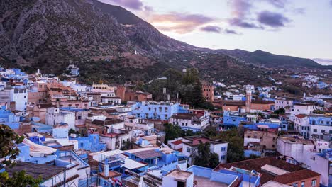 aerial timelapse view of the beautiful chefchaouene town in morocco.