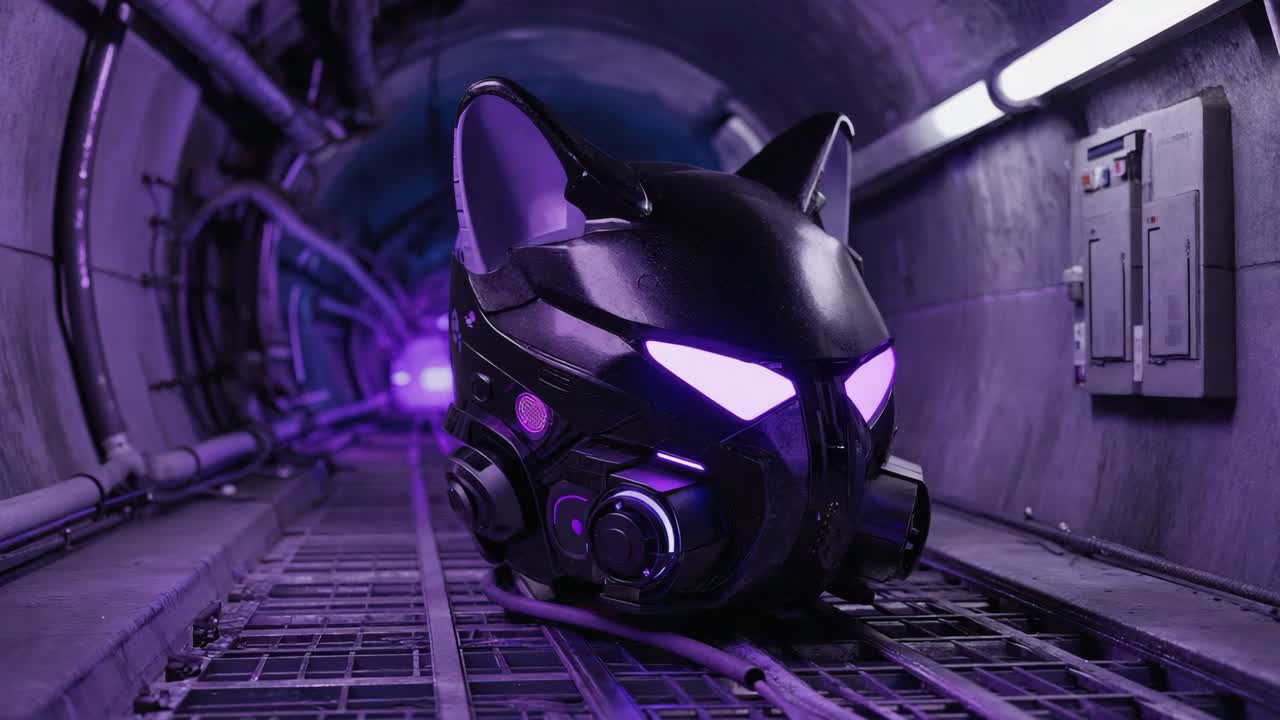 Futuristic Cat Mask in a Tunnel