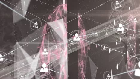 animación de la red de conexiones con iconos de medios en fondo negro
