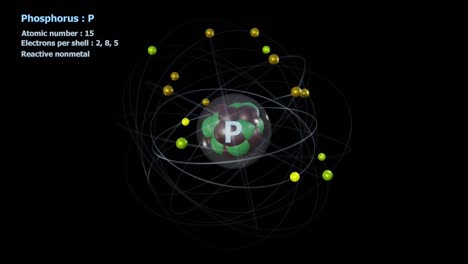 atom of phosphorus with 15 electrons in infinite orbital rotation