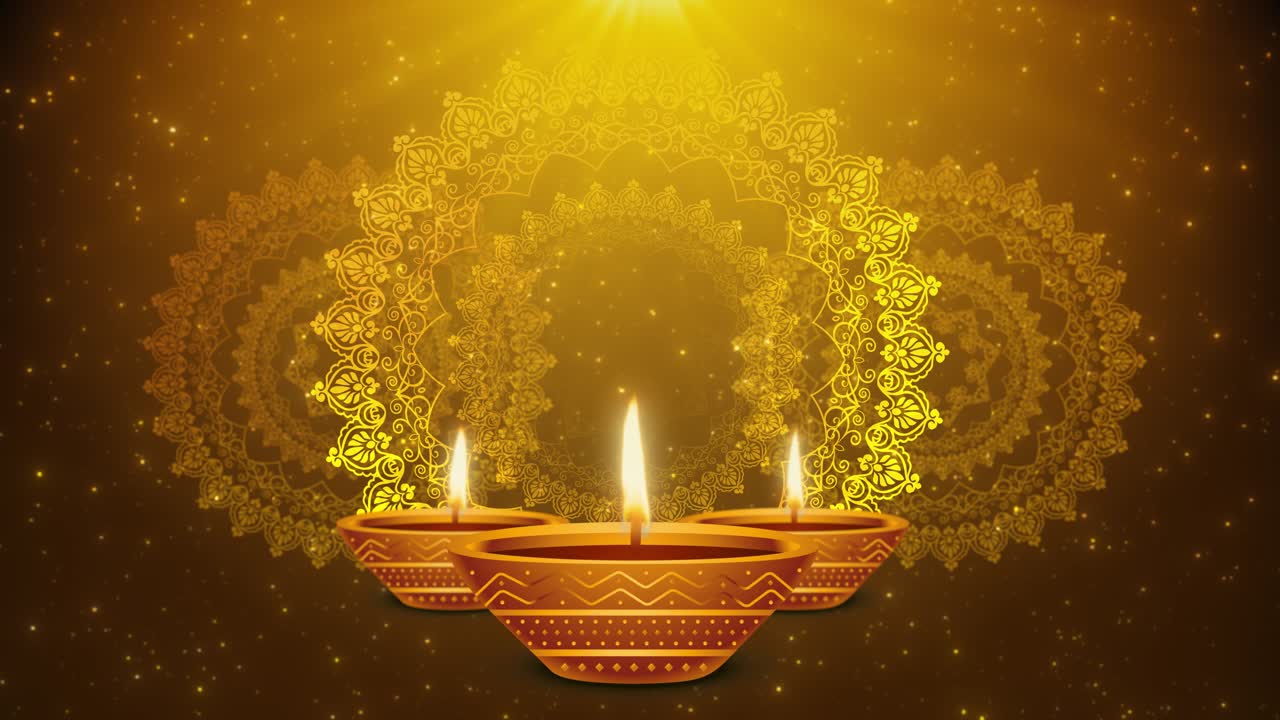 Sfondo del Festival Diwali delle Luci. Animazione elegante con lampade e particelle per celebrazioni.