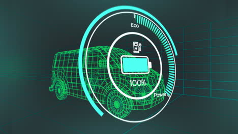 animación de la interfaz digital del coche y procesamiento de datos sobre el modelo 3d del coche