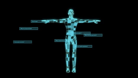 animation of human body and ai data processing over black background