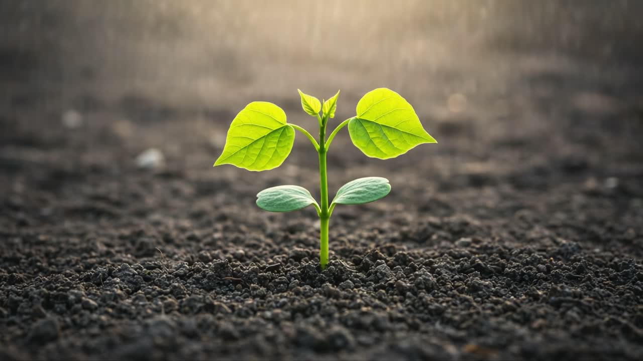 A Resilient Seedling Emerging from Rich, Dark Soil, Representing Growth, Renewal, and the Promise of New Life in Nature's Cycle