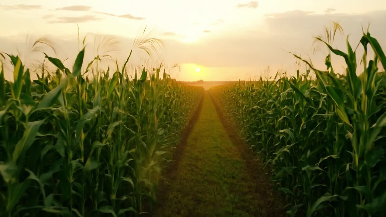 hermosa puesta de sol sobre un campo de maíz