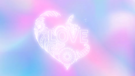 glowing lines appear in heart shape and love letter in the middle on holographic background.