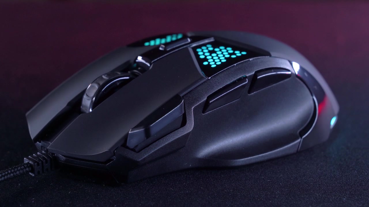 Modern Gaming Mouse with Changing RGB LED Lights on Dark Background