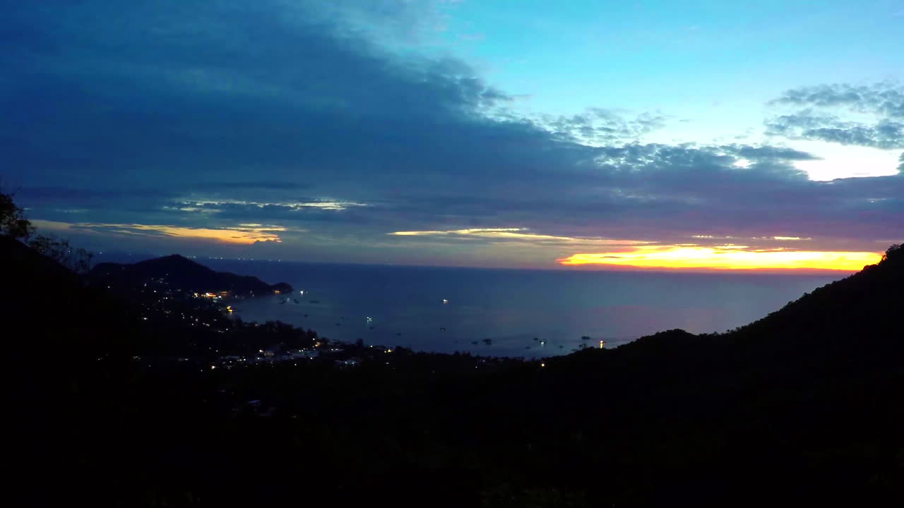 Timelapse of sunset over the tropical coast of Koh Tao. Thailand