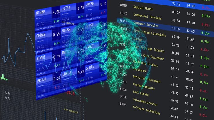 Animation of financial data processing and statistics over globe
