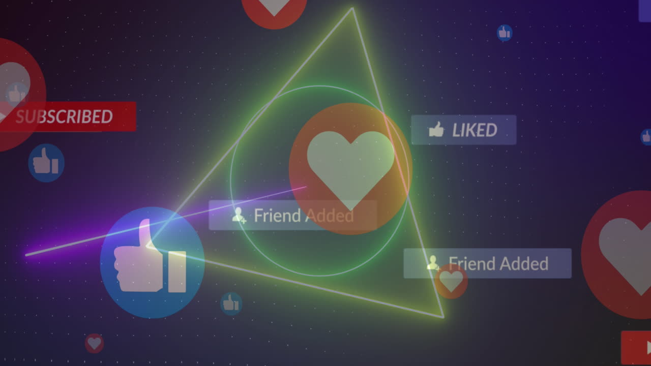 파란색 배경에 있는 미디어 아이콘 네트워크의 애니메이션