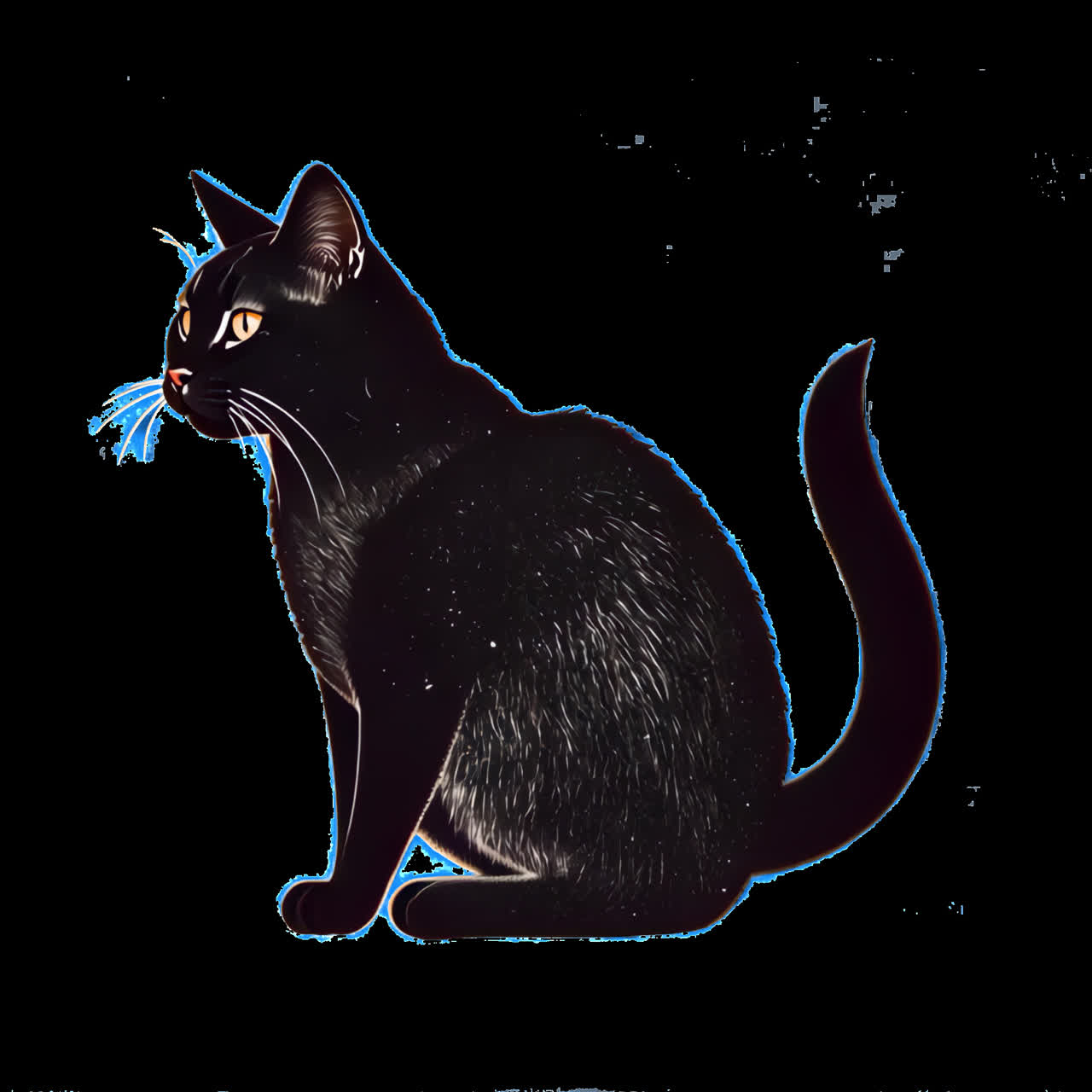 Aset terisolasi animasi ilustrasi kucing hitam elegan, video 4K transparan, saluran alfa, ProRes