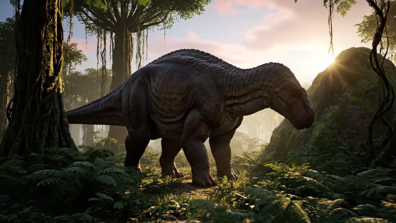 Dinosaur in a lush prehistoric forest
