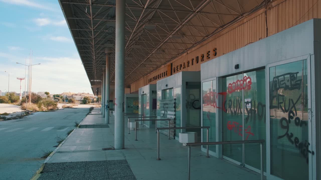Side view of the departures terminal of an old Hellinikon Airport in Athens,Greece.