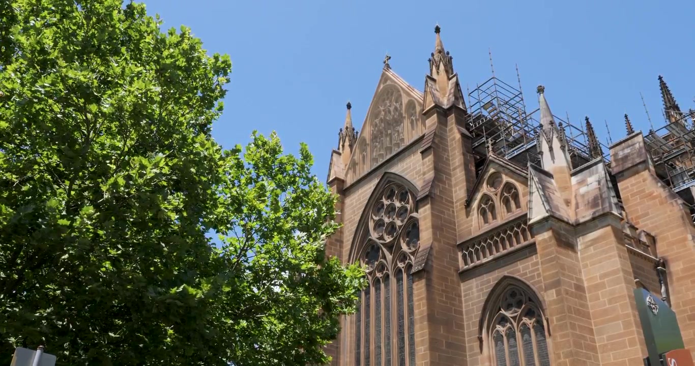 Cattedrale di Santa Maria da Sydney, Nuovo Galles del Sud, Australia. L'ingresso posteriore della cattedrale.