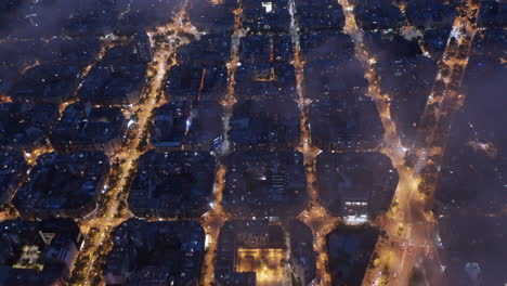 Aerial-view-of-Barcelona-square-blocks,-modern-part-of-the-city-from-above,-Spain