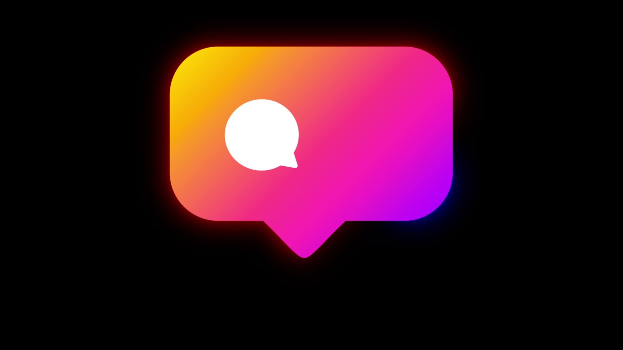 Isolated glowing comment icon on dark black background for adding personalized metric numbers in editing.