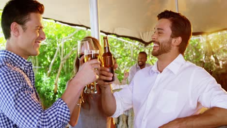 friends toasting drinks in restaurant