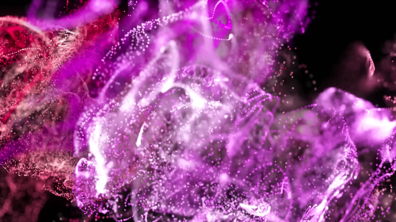 animación de nubes de partículas rosadas y rojas que se mueven sobre un fondo negro