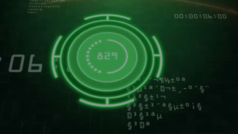 green circular digital interface with numbers and symbols over data processing animation