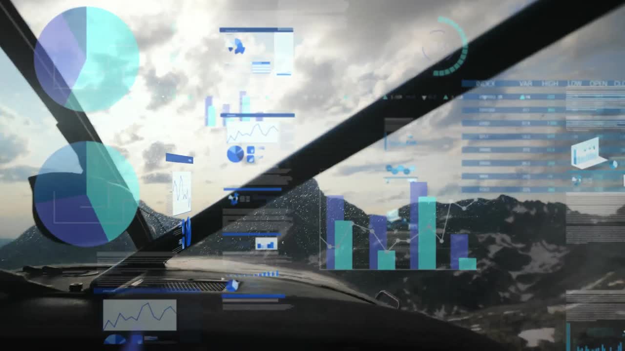animación del procesamiento de datos sobre plano y paisaje