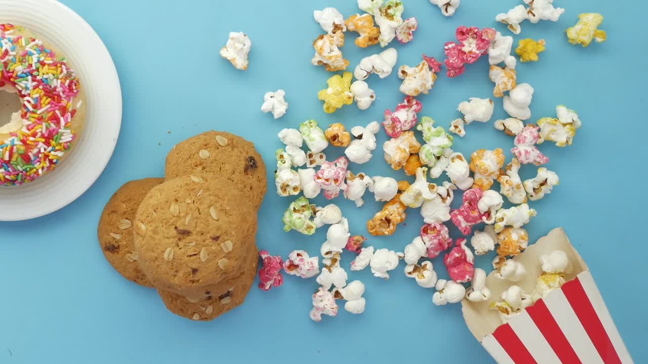 Colorful Snacks on a Blue Background