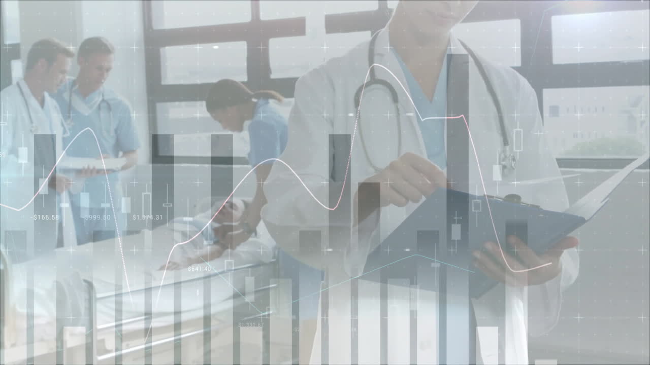 Animation of financial data processing over diverse doctors and female patient
