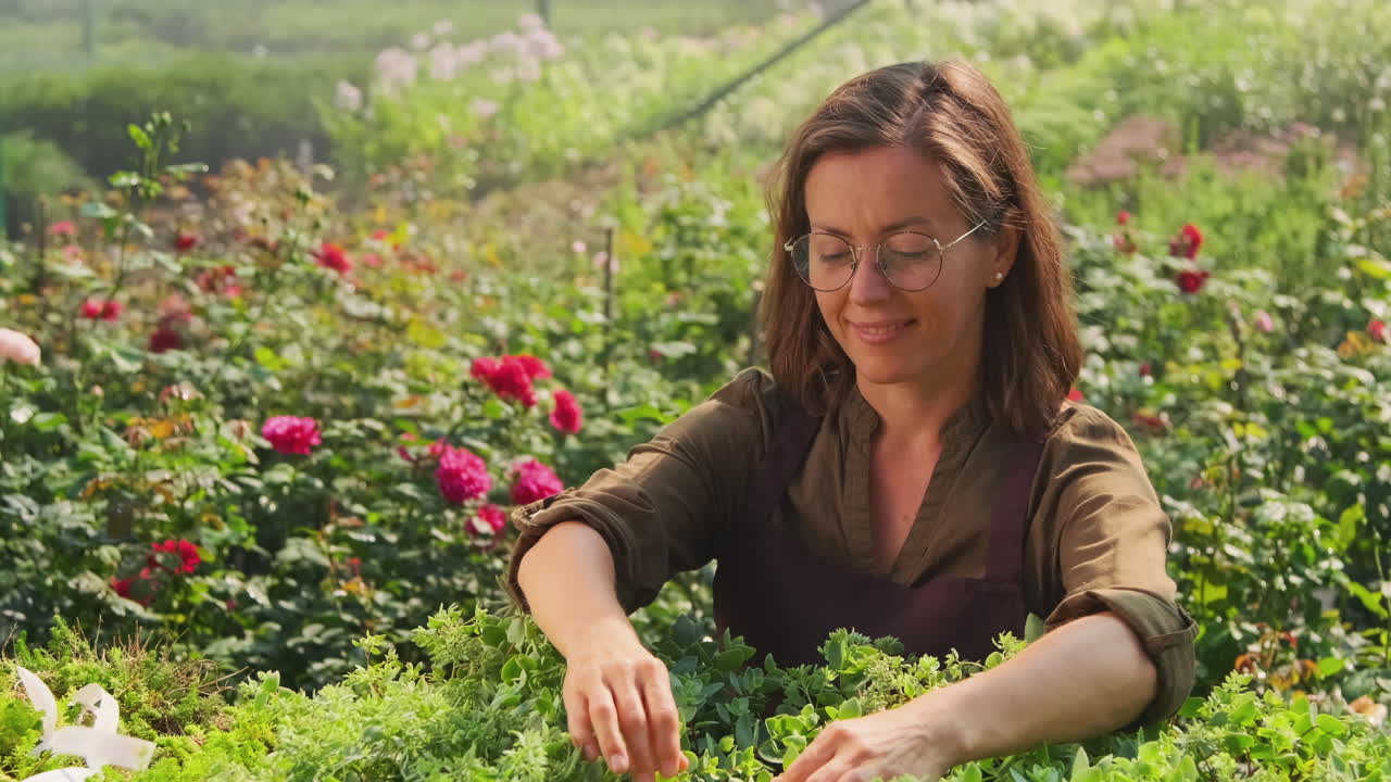 mujer haciendo jardinería en un invernadero