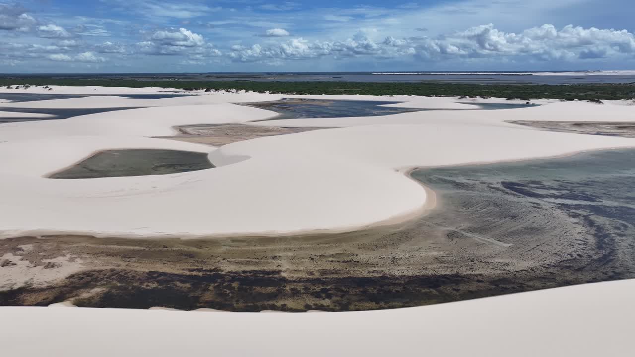Lencois Maranhenses At Santo Amaro In Maranhao Brazil. Freshwater Lakes Landscape. Dunes Scenery. Lencois Maranhenses At Maranhao. Tourism Travel. Nature Seascape. Beach Background