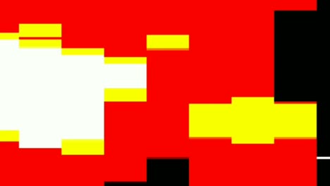 Computerized-animation-of-white,-yellow-and-black-linear-design-bricks,-sliding-left-on-red-background