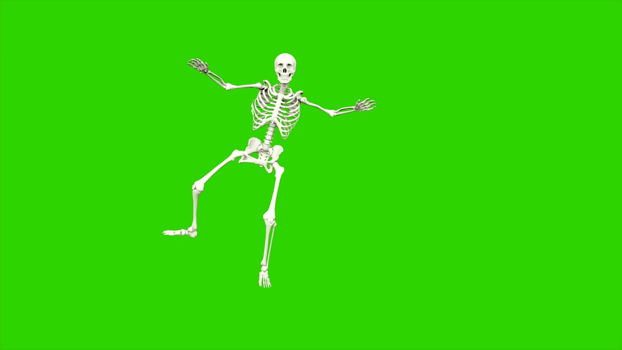 danza dello scheletro. animazione a loop senza soluzione di continuità sullo schermo verde.