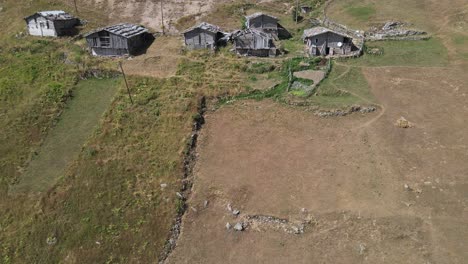 drone view of wooden huts on multat plateau in the black sea, turkey