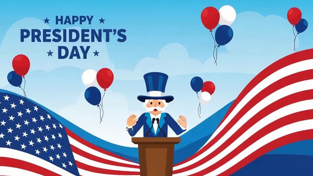 Presidents Day horizontal background with speaker on podium and flag