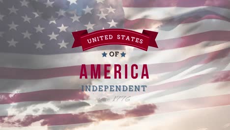 united states of america, independent since 1776 text in banner and flag