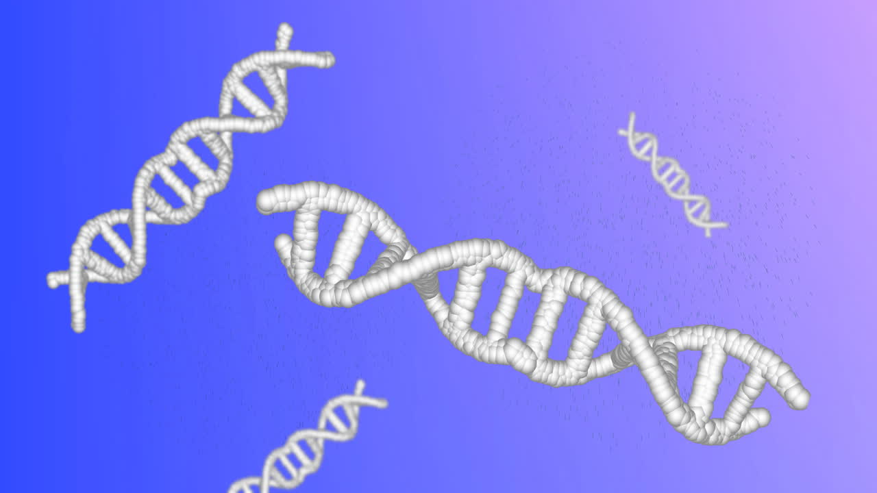 cadenas de adn flotantes, procesando datos científicos en un fondo de gradiente azul