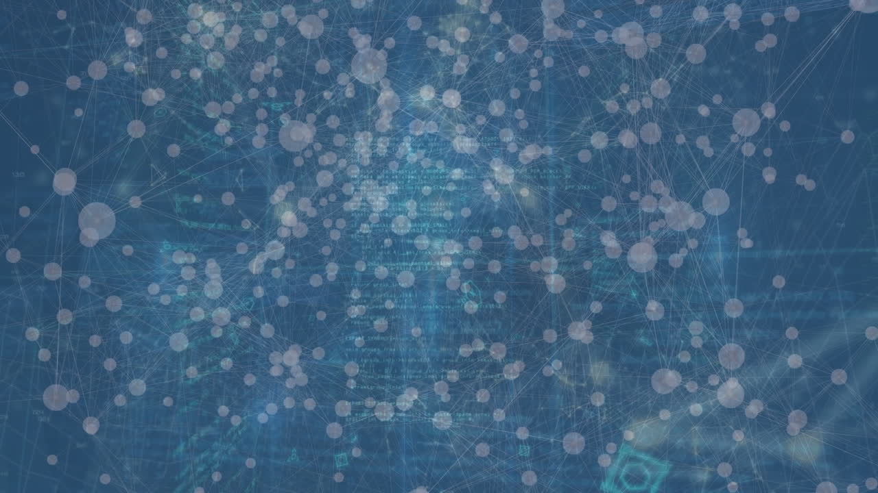 검은색 배경에 데이터 처리 및 연결 네트워크의 애니메이션