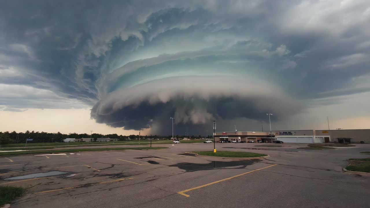 Impressive Supercell Storm Over a Parking Lot