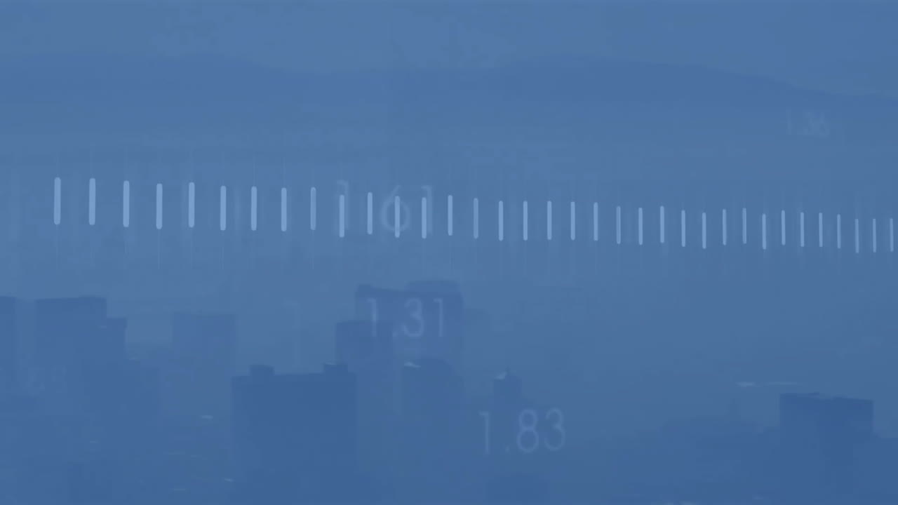 도시 풍경 위의 금융 데이터 처리 애니메이션