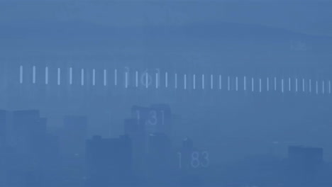animación del procesamiento de datos financieros sobre el paisaje urbano