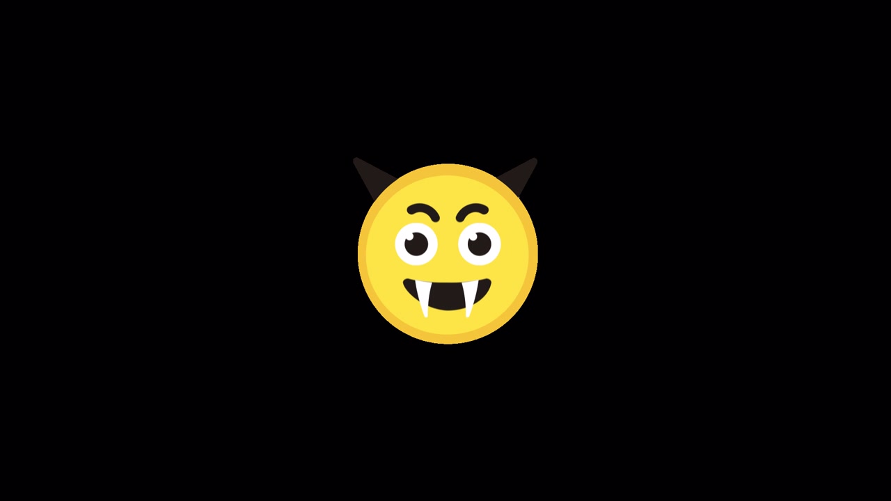 Animated Yellow Devil Emoji with Fangs and Horns Winking