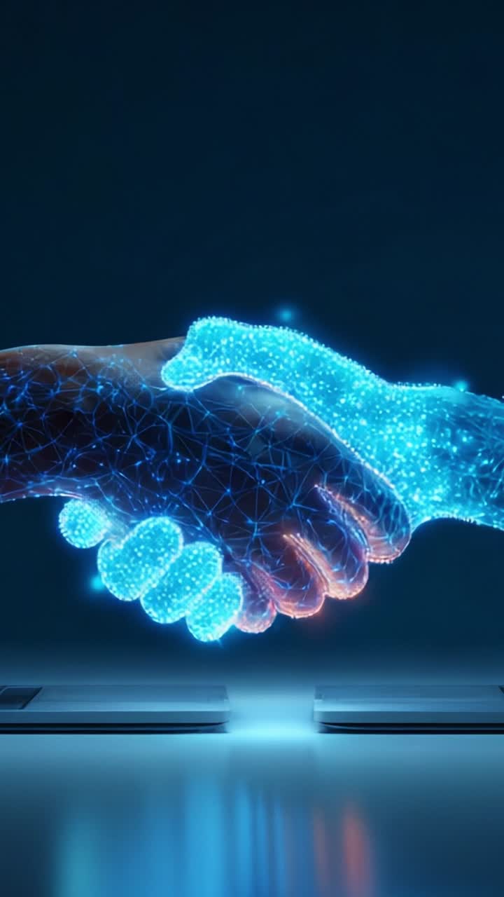 A Futuristic Representation of Human and AI Collaboration through a Digital Handshake Signifying Trust and Unity Between Technology and Humanity