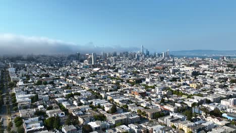 aerial view over suburbs, away from downtown san francisco. sunny day in usa