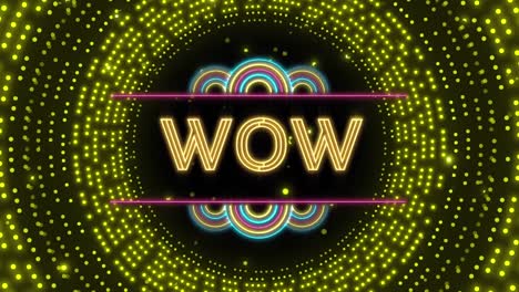 Animation-of-wow-text-over-flashing-yellow-light-pattern