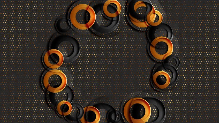 Shiny geometric motion background with circles and golden dots
