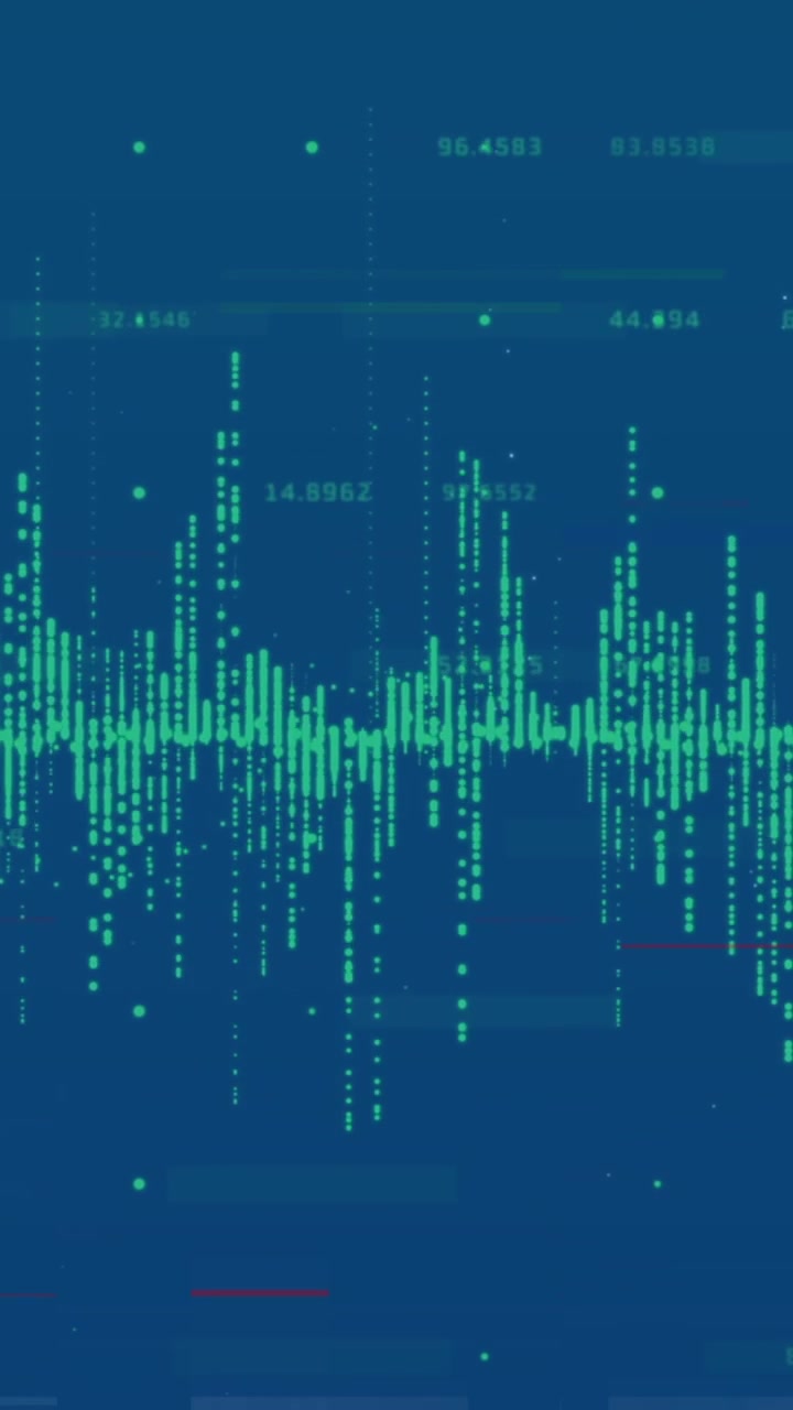 Animation of data processing and shapes over blue background