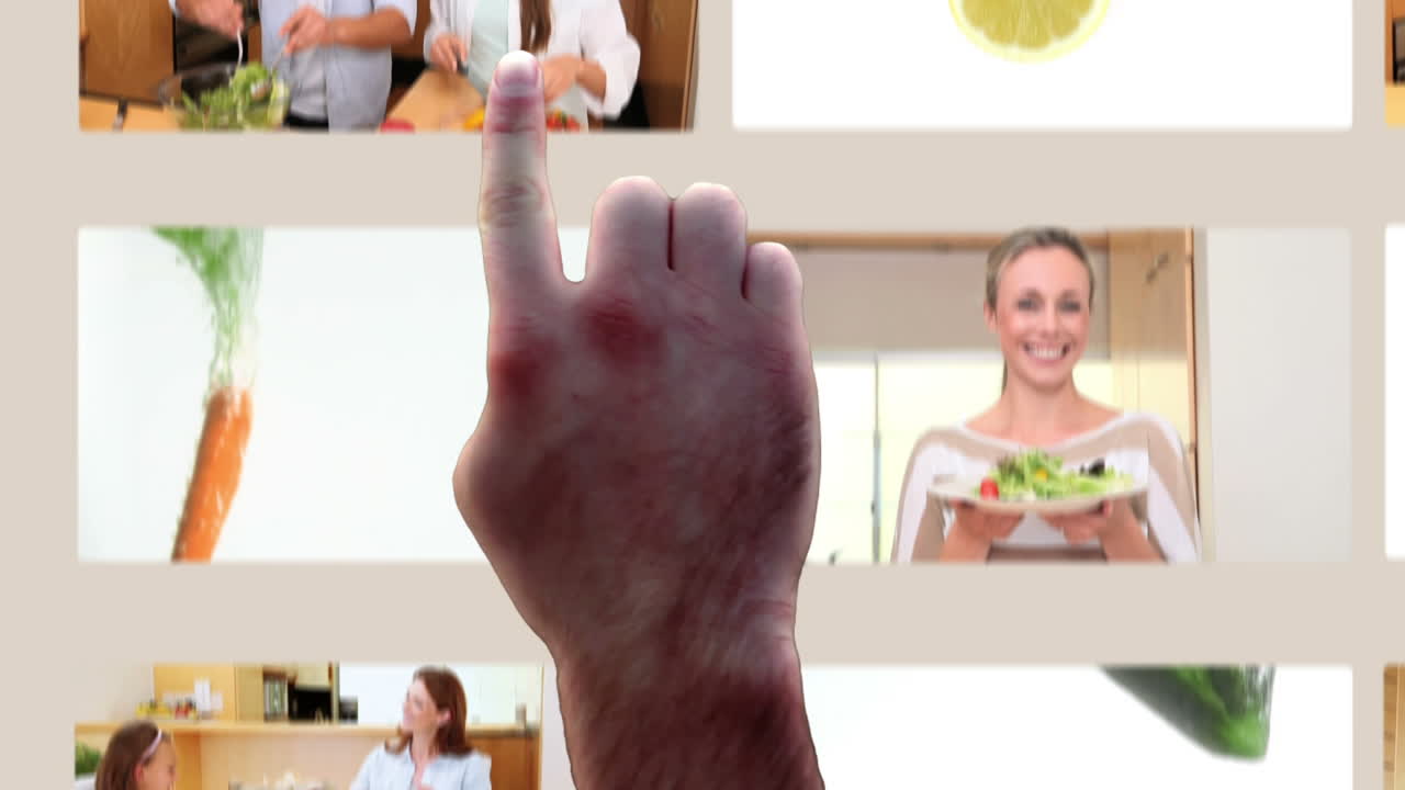 채소와 건강한 음식을 먹는 사람들